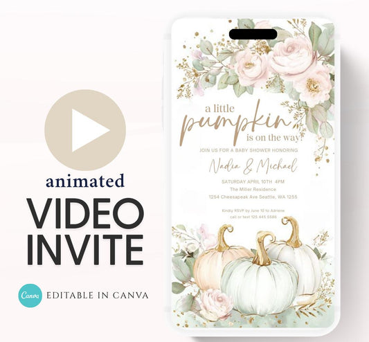 Animated Fall Baby Shower Invitation Little Pumpkin Baby Shower Invitation Autumn Baby Shower Fall Hello Baby Shower Gender Neutral Shower-3