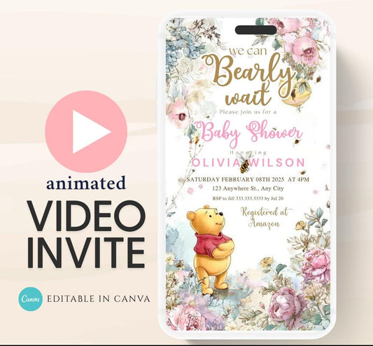 Winnie The Pooh Invitation, Winnie The Pooh Baby Shower Invitations, Winnie The Pooh Invitations Video invitation, Winnie baby shower-11