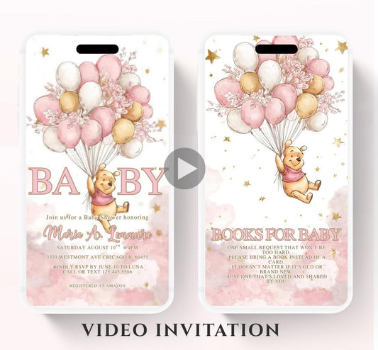 Winnie The Pooh Invitation, Winnie The Pooh Baby Shower Invitations, Winnie The Pooh Invitations Video invitation, Winnie baby shower-1