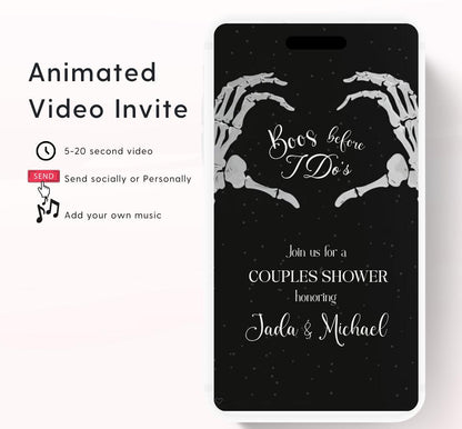 Halloween Engagement Invitation Vintage Gothic Skellington Hands Boos Before I Dos Couples Shower Halloween bridal Video invite-1