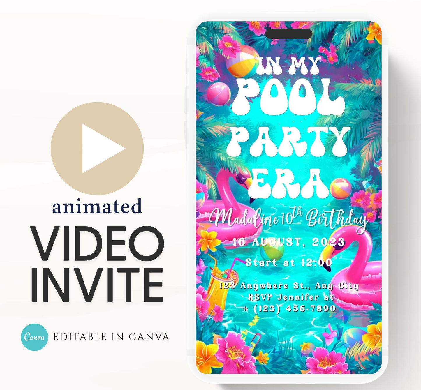 Pool party birthday invitation, pool party digital invitation, summer party invitation, birthday invitation, Pool invitation-5
