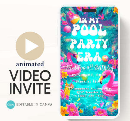 Pool party birthday invitation, pool party digital invitation, summer party invitation, birthday invitation, Pool invitation-5