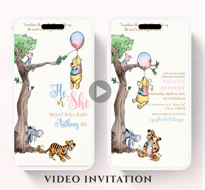 Winnie The Pooh Invitation, Winnie The Pooh Gender reveal Invitations, Winnie The Pooh gender reveal Invitations, Winnie baby shower-9