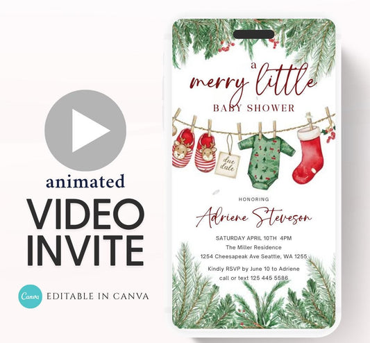 Winter Baby Shower Invitation Video, Merry Little Baby Shower Invite, Christmas baby shower invitation, winter baby invitation-2