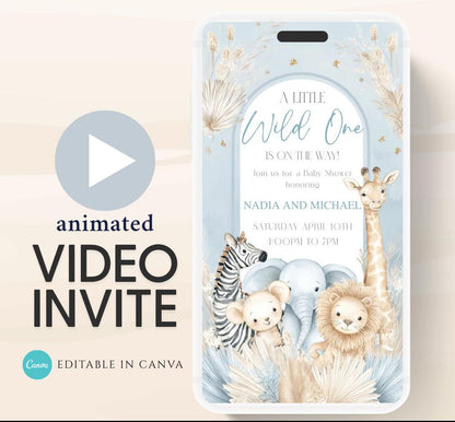 Safari Baby Shower Invitation, A little Wild One is on the Way Invite, Jungle Baby Shower Invitation, Zoo Animal Animated-6