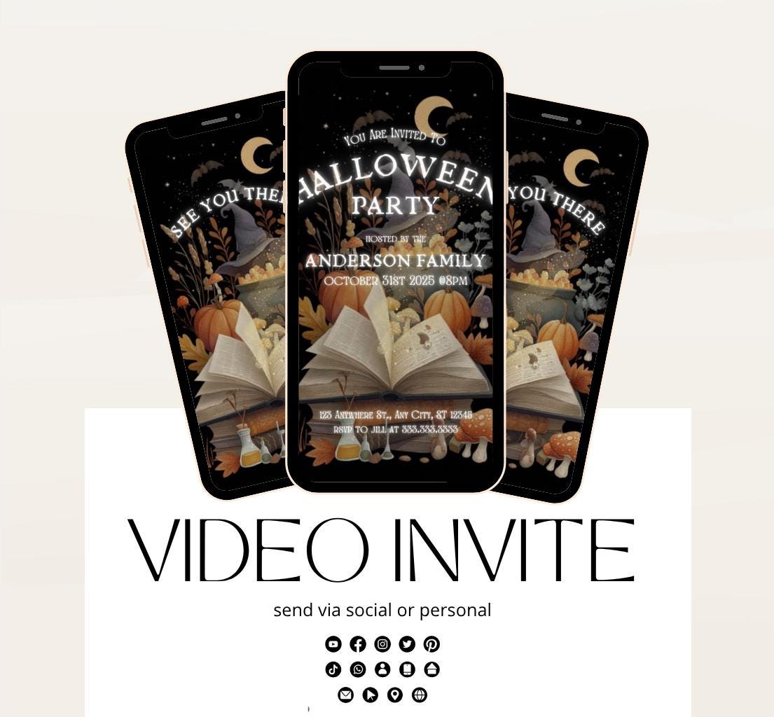 Halloween party invitation, Halloween spooktacular Adults Halloween Costume party Invite Video Digital  party invitation-3