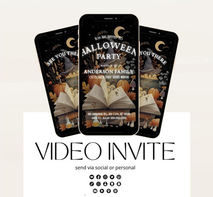 Halloween party invitation, Halloween spooktacular Adults Halloween Costume party Invite Video Digital  party invitation-3