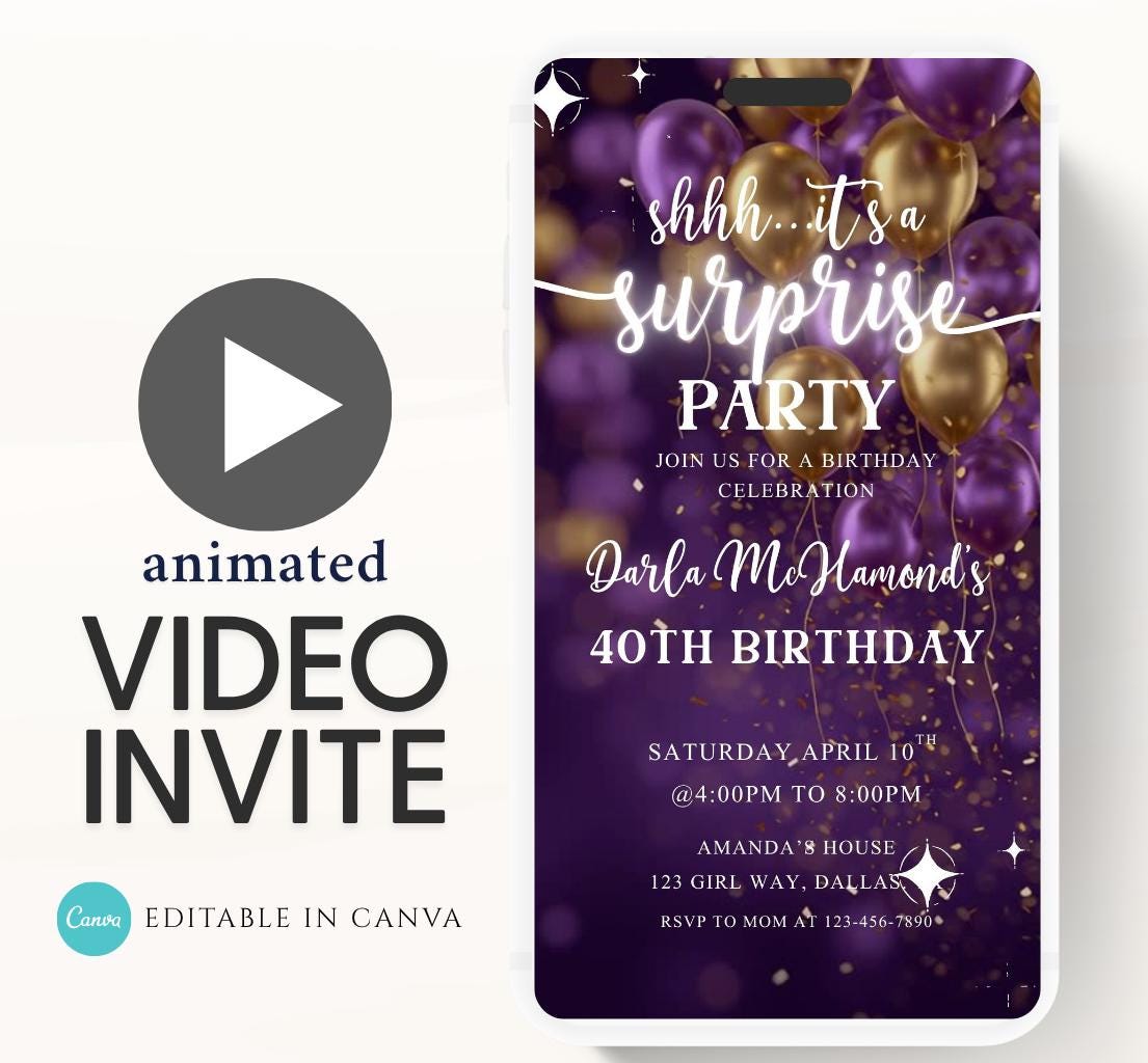 Surprise Invitation Surprise Birthday Invitation Surprise Party Invitations Shhh its a Surprise Video invitation, Surprise party-2
