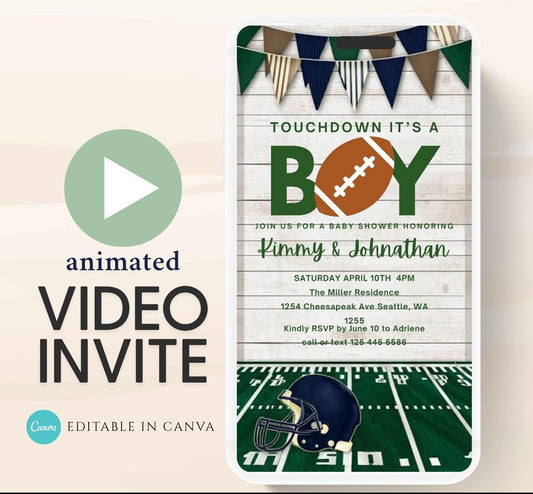 Animated Football Baby Shower Invitation Template, Tailgate, Oh Boy Football Baby Shower Invite, Touchdown Baby Shower, video invitation-2