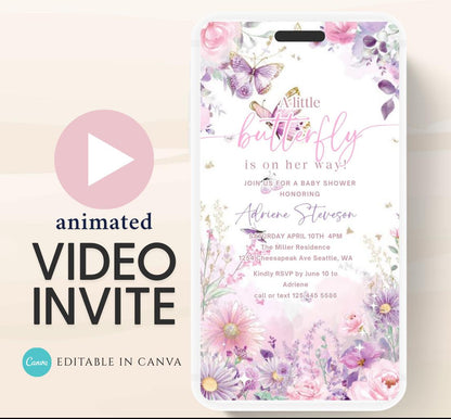 Butterfly Baby Shower Invitation animated, video Baby Shower Butterflies Invitation Enchanted Baby Shower invite Pink Butterflies-3
