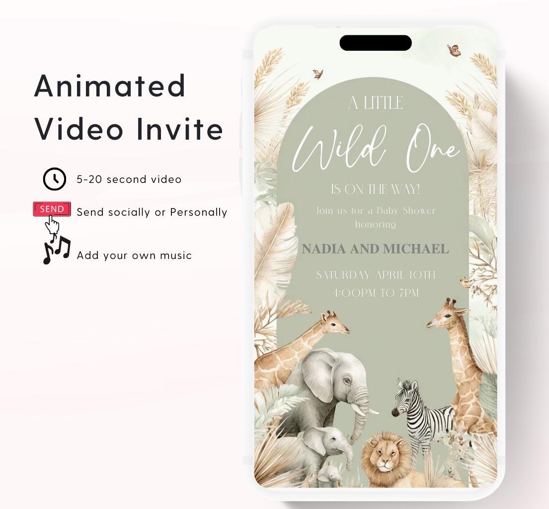Safari Baby Shower Invitation, A little Wild One is on the Way Invite, Jungle Baby Shower Invitation, Zoo Animal Animated-5