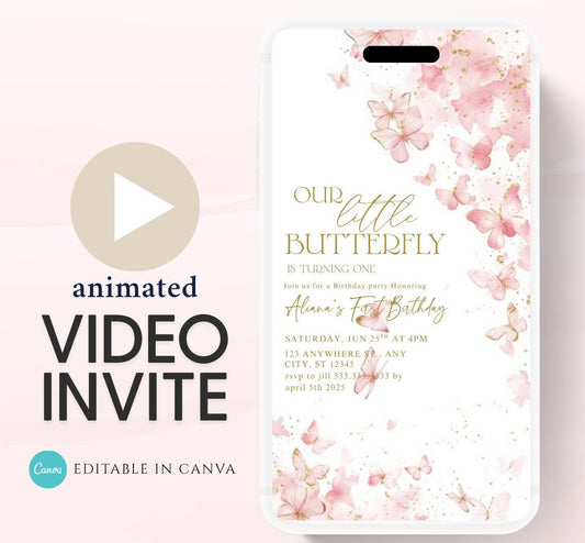 Butterfly Birthday Invitation, Floral Butterfly Invitation, Whimsical Floral Butterfly, Floral Butterfly Garden, Animated-2