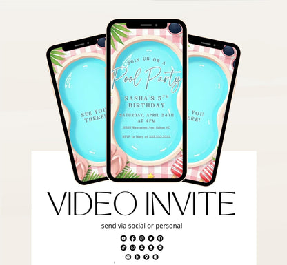 Pool party birthday invitation, pool party digital invitation, summer party invitation, birthday invitation, Pool invitation-3