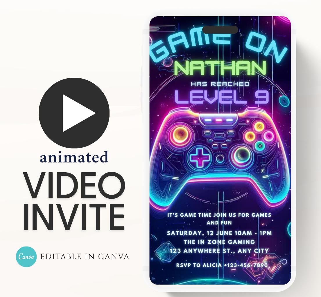 Video Game Party Invitation, Level Up Birthday Invite, Gamer Boy Birthday, Arcade Party, Gaming invitation, Gamer boy party invite-1