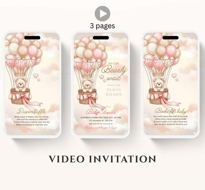 Teddy Bear Baby Shower Invitation We Can Bearly Wait Invite hot air balloon Teddy Bear Template girl Animated balloon teddy bear video- 7