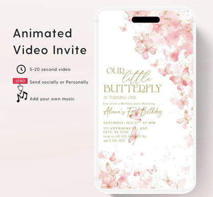 Butterfly Birthday Invitation, Floral Butterfly Invitation, Whimsical Floral Butterfly, Floral Butterfly Garden, Animated-2