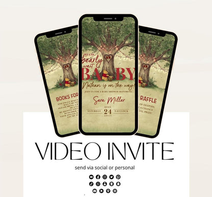 Red Winnie Tree Invitation, Winnie The Pooh Baby Shower Invitations, Winnie The Pooh Invitations Video invitation, Winnie baby shower-23
