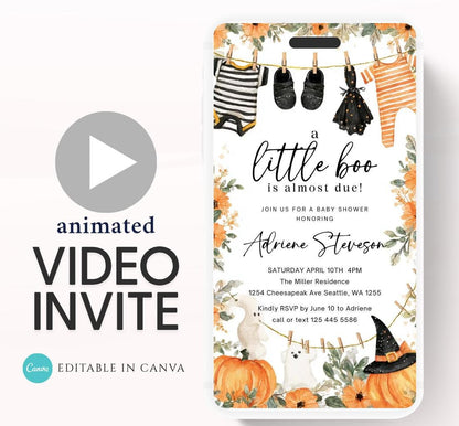 Video Little Boo Halloween Baby Shower Invitation, Gender Neutral Fall Invite, Spooky Ghost Baby Shower Invite Halloween boo invite-3