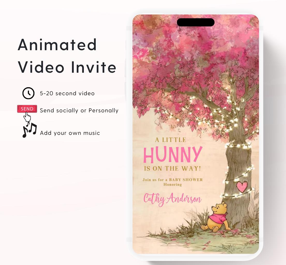 Pink Winnie Tree Invitation, Winnie The Pooh Baby Shower Invitations, Winnie The Pooh Invitations Video invitation, Winnie baby shower-22