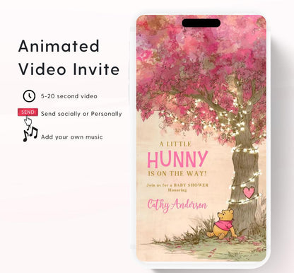 Pink Winnie Tree Invitation, Winnie The Pooh Baby Shower Invitations, Winnie The Pooh Invitations Video invitation, Winnie baby shower-22
