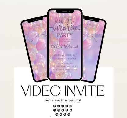 Surprise Invitation Surprise Birthday Invitation Surprise Party Invitations Shhh its a Surprise Video invitation, Surprise party-1