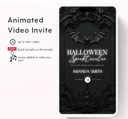 Halloween party invitation, Halloween spooktacular Adults Halloween Costume party Invite Video Digital  party invitation-10
