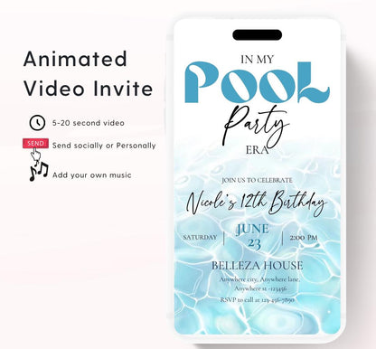 Pool party birthday invitation, pool party digital invitation, summer party invitation, birthday invitation, Pool invitation-8