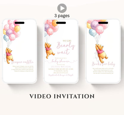 Winnie The Pooh Invitation, Winnie The Pooh Baby Shower Invitations, Winnie The Pooh Invitations Video invitation, Winnie baby shower-12