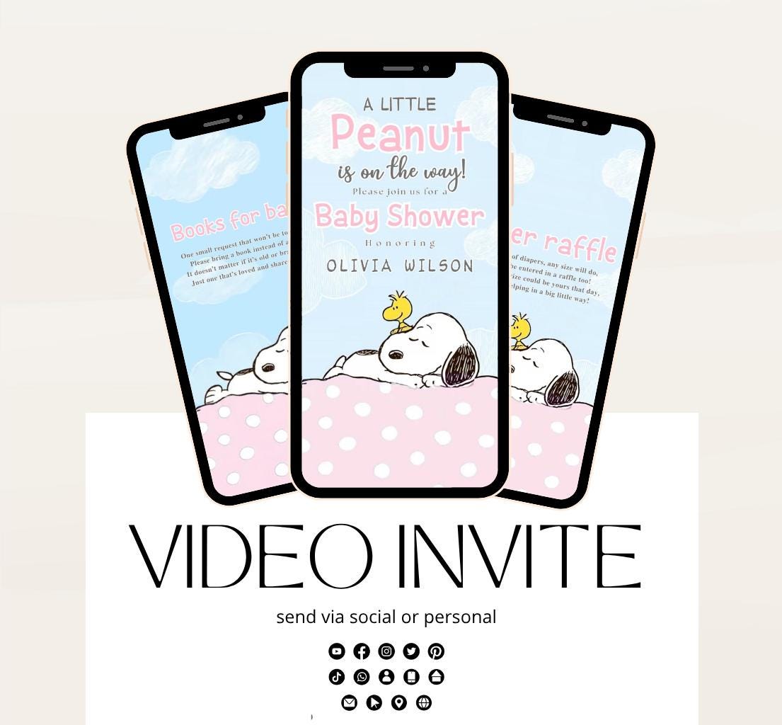 Snoopy Baby Shower Invitation, Peanuts Baby Shower Invitation, Baby Girl Shower Invitation, Our Little Peanut, Video invite,-2