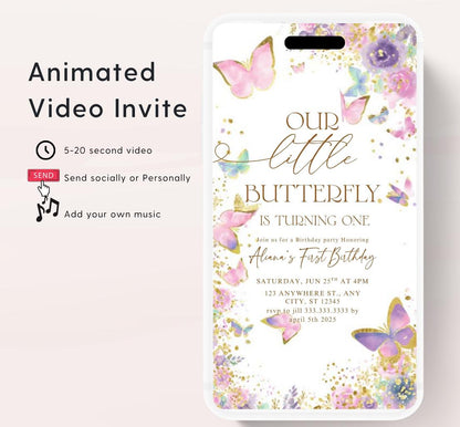 Butterfly Birthday Invitation, Floral Butterfly Invitation, Whimsical Floral Butterfly, Floral Butterfly Garden, Animated-1