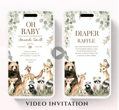 Animated Woodland Baby Shower Invitation, Boy Woodland Baby Shower Invite, Woodland Animals Baby Shower, Greenery Boho invitation Woodland-5