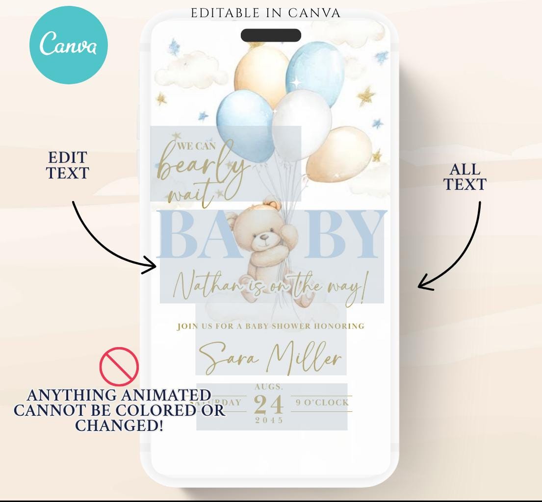 Video We Can Bearly Wait Baby Shower Invitation Teddy Bear Balloon Bear Theme Invites, Baby shower teddy bear invite animated-5