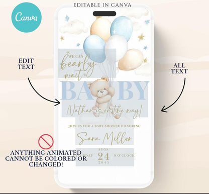 Video We Can Bearly Wait Baby Shower Invitation Teddy Bear Balloon Bear Theme Invites, Baby shower teddy bear invite animated-5