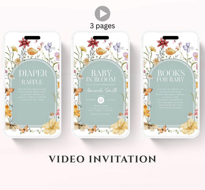 Boho Baby Shower Invitation, Boho Floral Baby Shower, Baby in bloom Baby Shower Invite, pampas Invitation, Boho Baby Invitation Animated-3