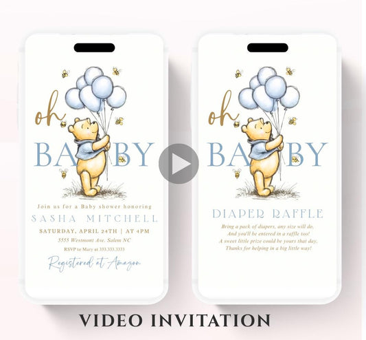 Winnie The Pooh Invitation, Boy Winnie The Pooh Baby Shower Invitations, Winnie The Pooh Invitations Video invitation, Winnie baby shower-7