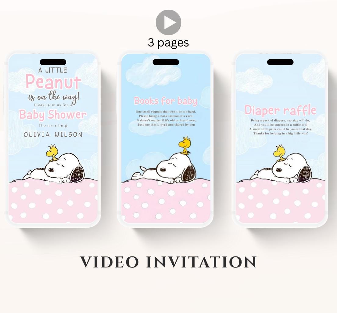 Snoopy Baby Shower Invitation, Peanuts Baby Shower Invitation, Baby Girl Shower Invitation, Our Little Peanut, Video invite,-2