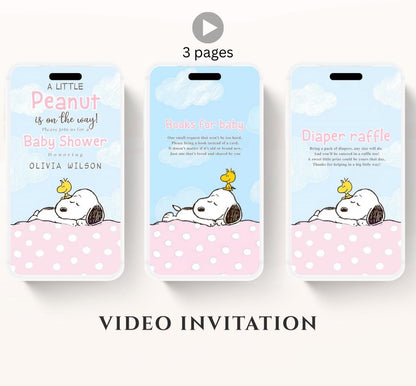 Snoopy Baby Shower Invitation, Peanuts Baby Shower Invitation, Baby Girl Shower Invitation, Our Little Peanut, Video invite,-2