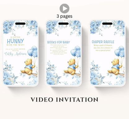 Blue Winnie shower Invitation, Winnie The Pooh Baby Shower Invitations, Winnie The Pooh Invitations Video invitation, Winnie baby shower-19
