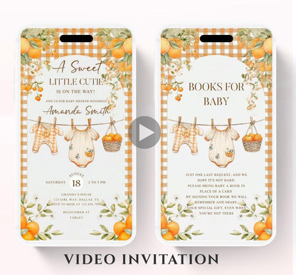 A Little Cutie Baby Shower Invitation, Gender Neutral Baby Shower Invite, Oranges cutie baby shower Video invitation-1