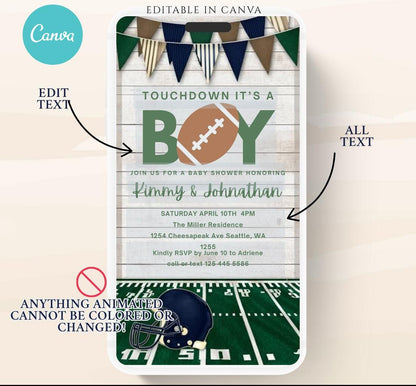 Animated Football Baby Shower Invitation Template, Tailgate, Oh Boy Football Baby Shower Invite, Touchdown Baby Shower, video invitation-2