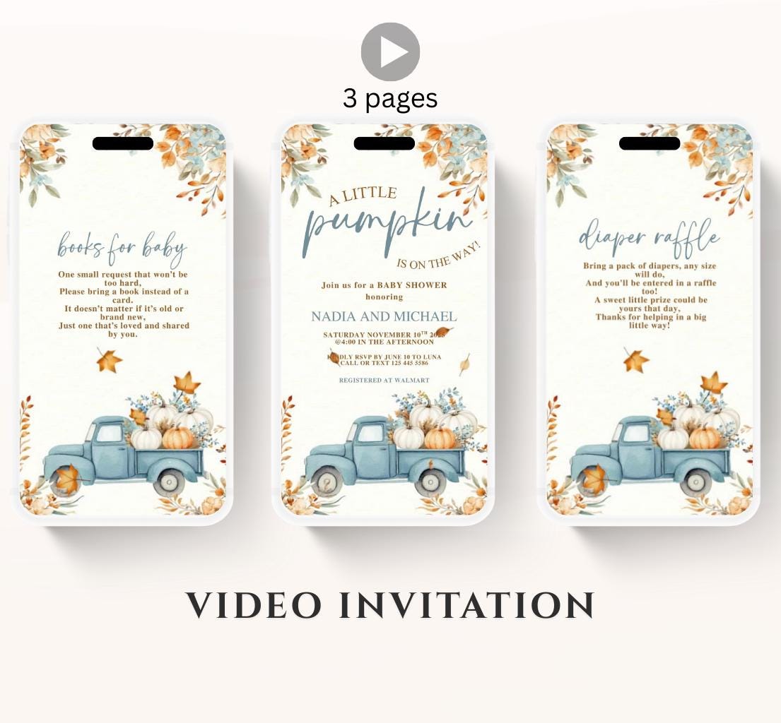Video Fall Baby Shower Invitation Little Pumpkin Baby Shower Invitation Autumn Baby Shower Fall Hello Baby Shower pumpkin truck -6