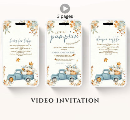 Video Fall Baby Shower Invitation Little Pumpkin Baby Shower Invitation Autumn Baby Shower Fall Hello Baby Shower pumpkin truck -6