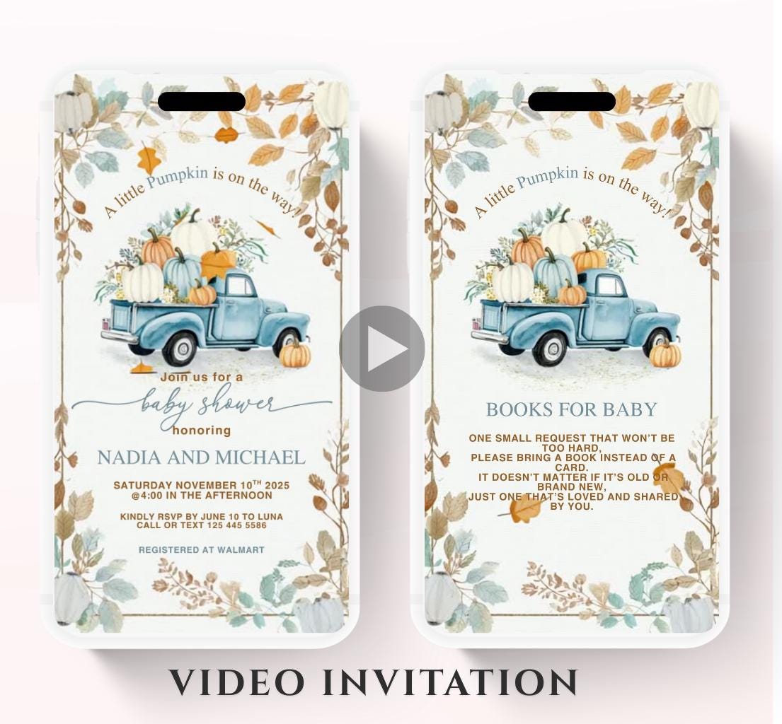 Video Fall Baby Shower Invitation Little Pumpkin Baby Shower Invitation Autumn Baby Shower Fall Hello Baby Shower pumpkin truck -5