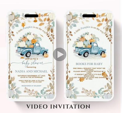 Video Fall Baby Shower Invitation Little Pumpkin Baby Shower Invitation Autumn Baby Shower Fall Hello Baby Shower pumpkin truck -5