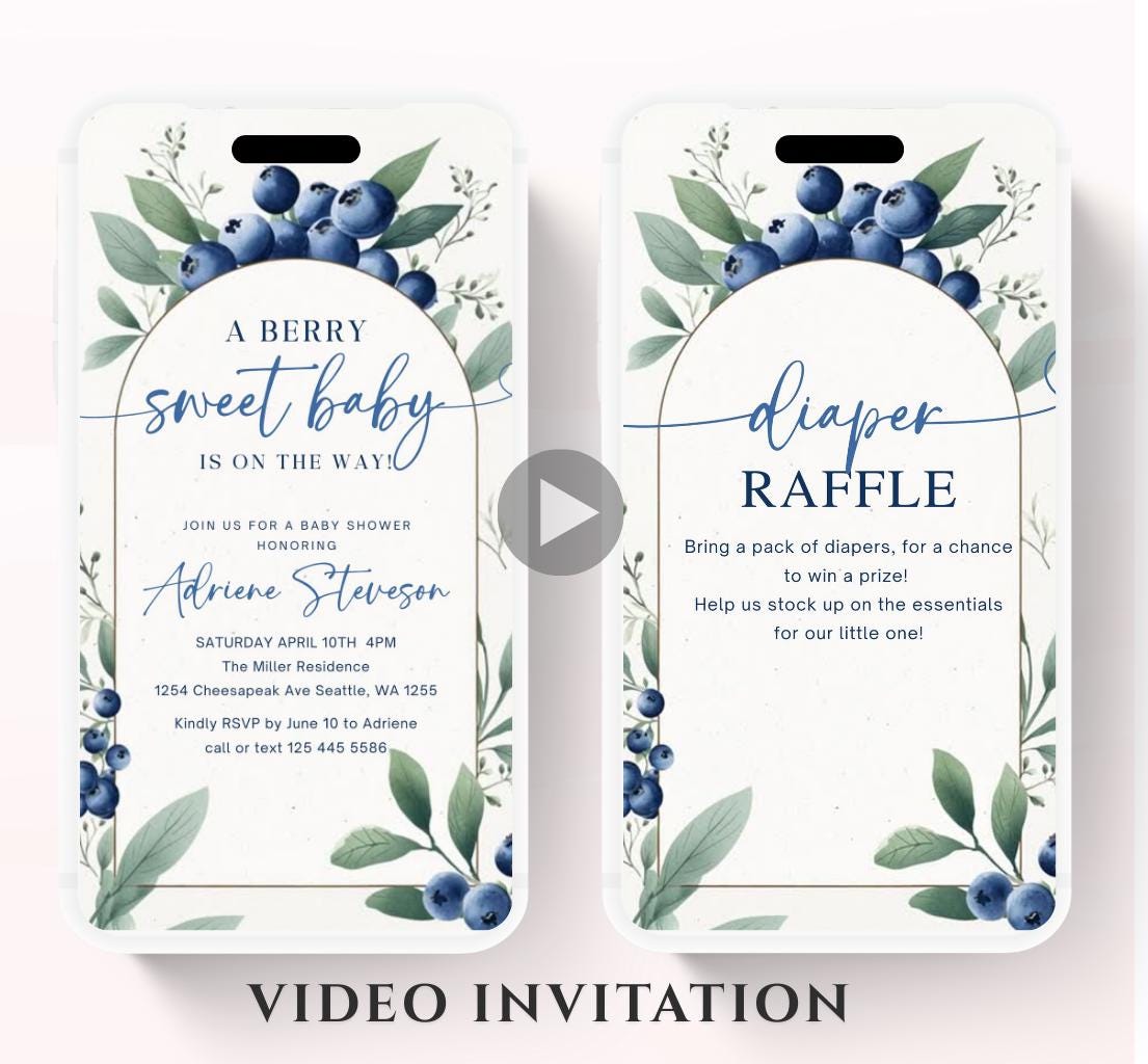 Blueberry Baby Shower Invitation, A Sweet Berry Baby Shower Invite, Video blueberry baby shower invitation, animated berry sweet invite-1