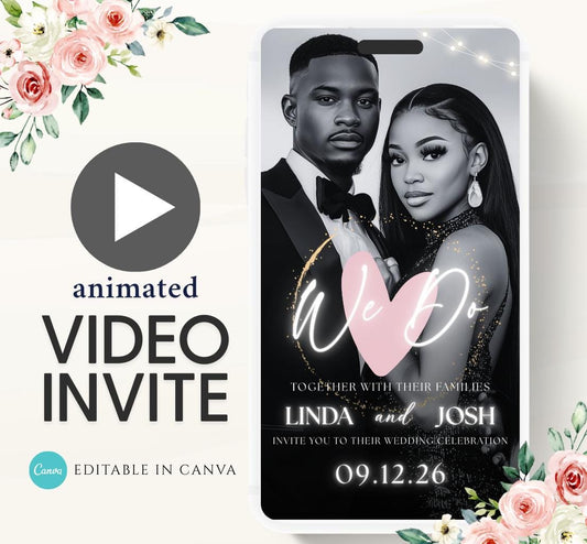 Animated Wedding invitation, Wedding pink invitation, wedding invitation template, Easy edit Wedding invite, Pink floral wedding invite-1