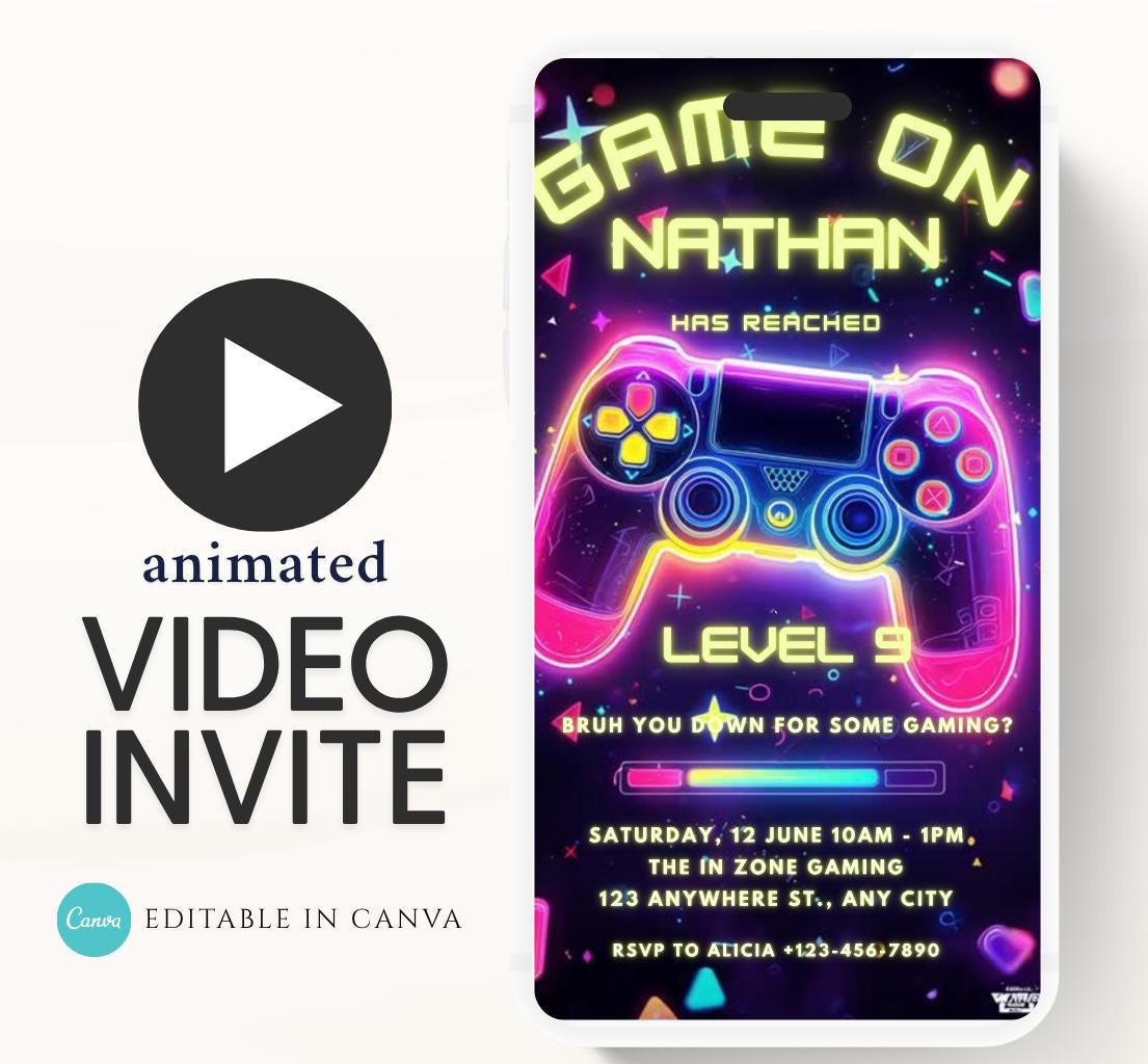 Video Game Party Invitation, Level Up Birthday Invite, Gamer Boy Birthday, Arcade Party, Gaming invitation, Gamer boy party invite-2