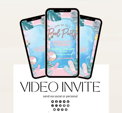 Pool party birthday invitation, pool party digital invitation, summer party invitation, birthday invitation, Pool invitation-2