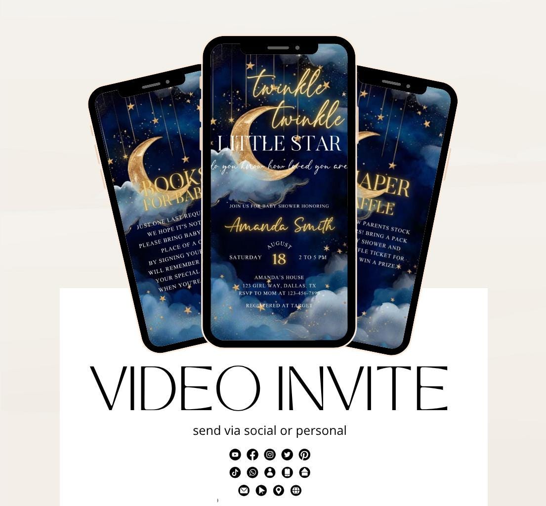 Twinkle little star baby shower invitation, Blue Twinkle Twinkle Little Star Baby Shower Invitation, Moon and Stars Baby Shower, Video-1