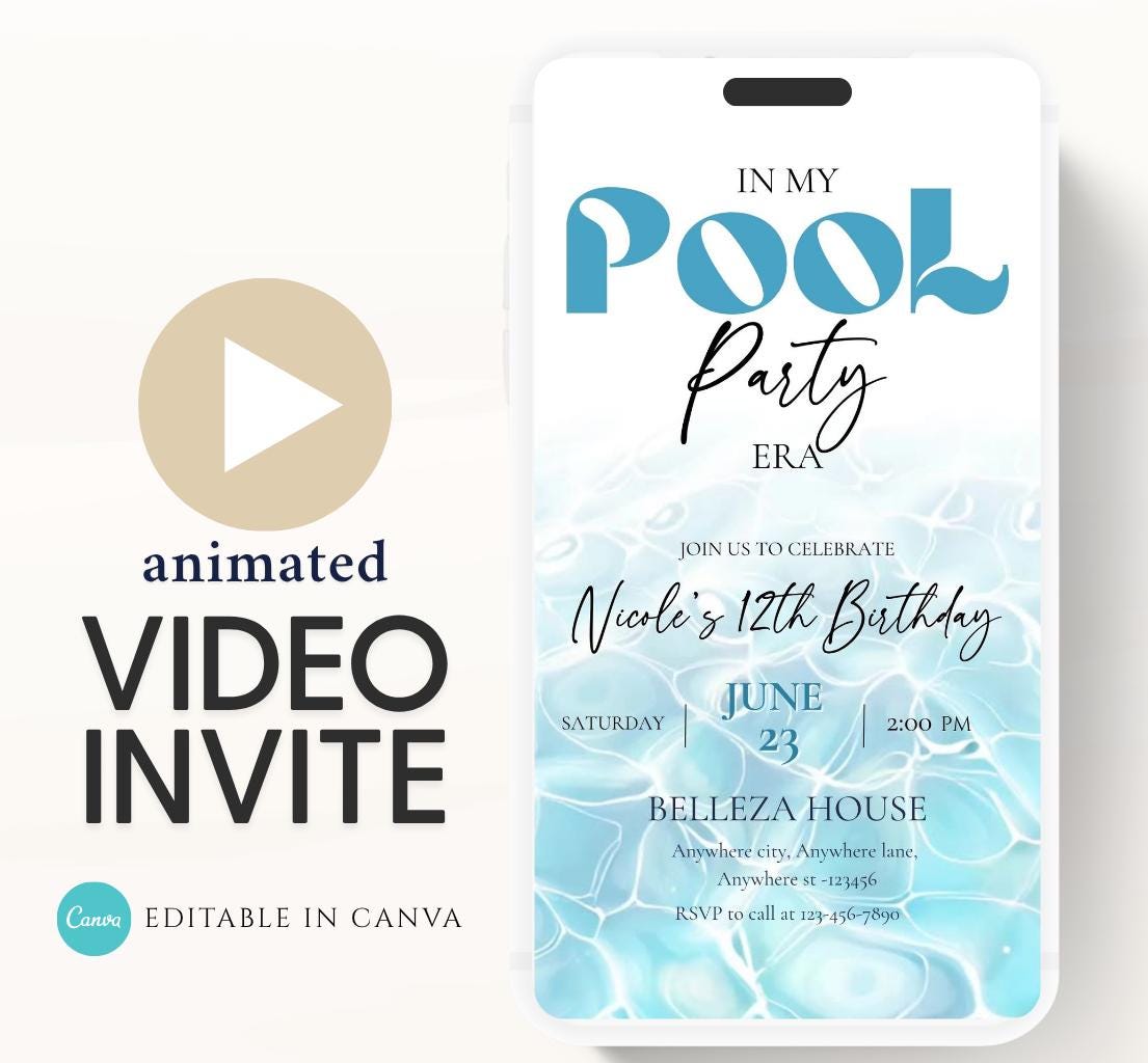 Pool party birthday invitation, pool party digital invitation, summer party invitation, birthday invitation, Pool invitation-8